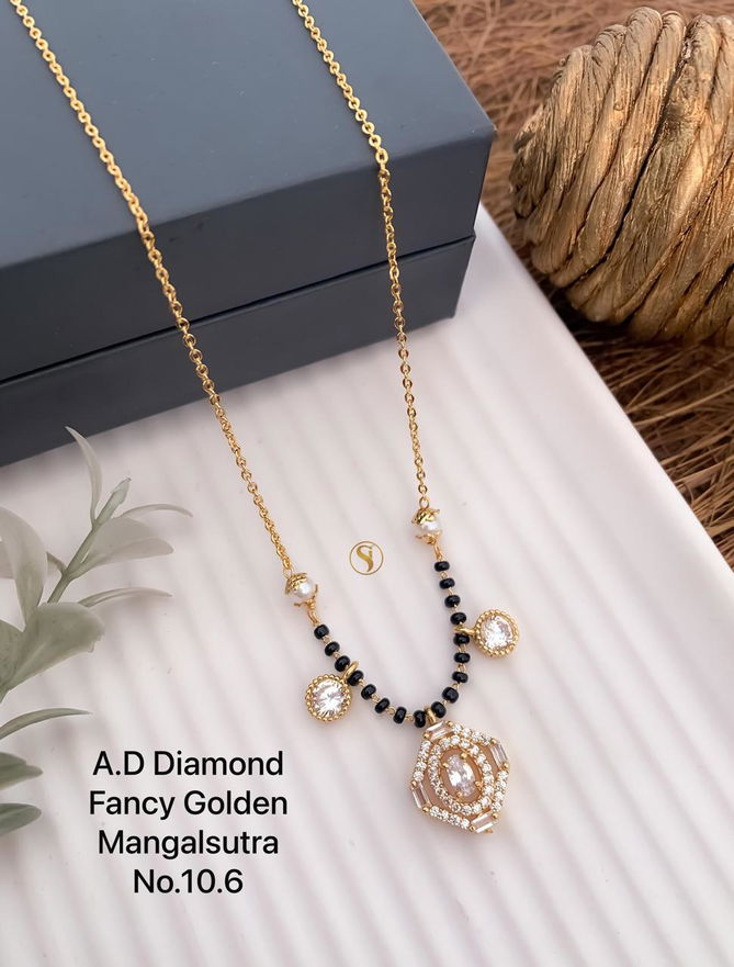 3 AD Diamond Daily Wear Golden Fancy Mangalsutra Wholesale Price In Surat
